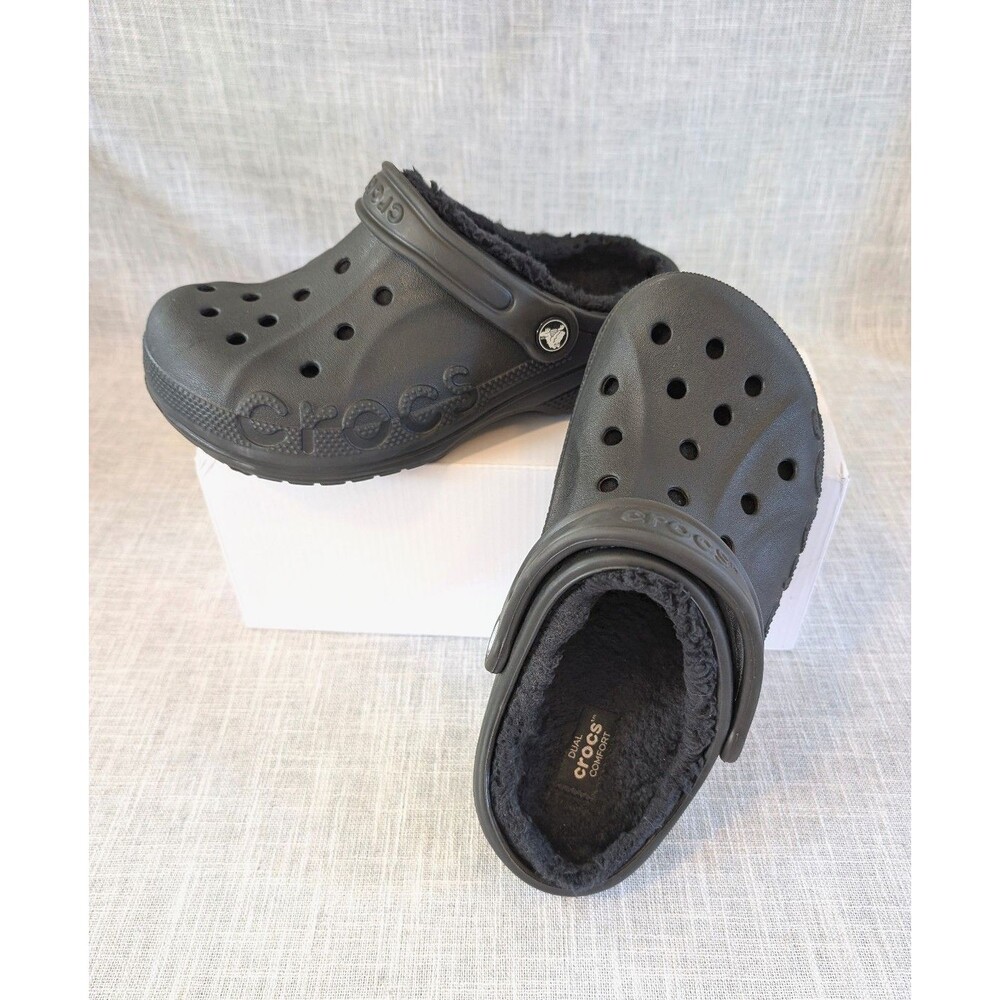 Crocs Dual Comfort Clogs Black Fleece Lined Sandals Unisex M5 W7 Slip On Classic